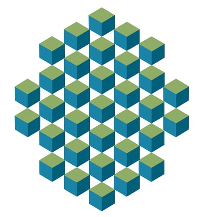 green and blue isometric cube art