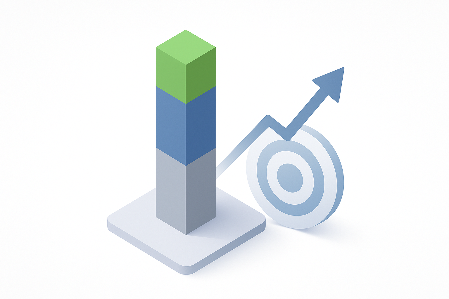 Isometric graph tower with arrow pointing up past target