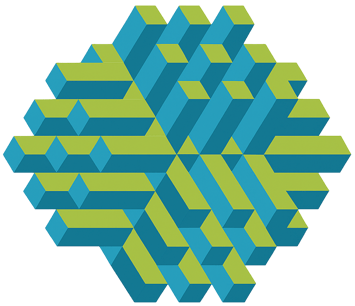 isometric shape of green and blue colors